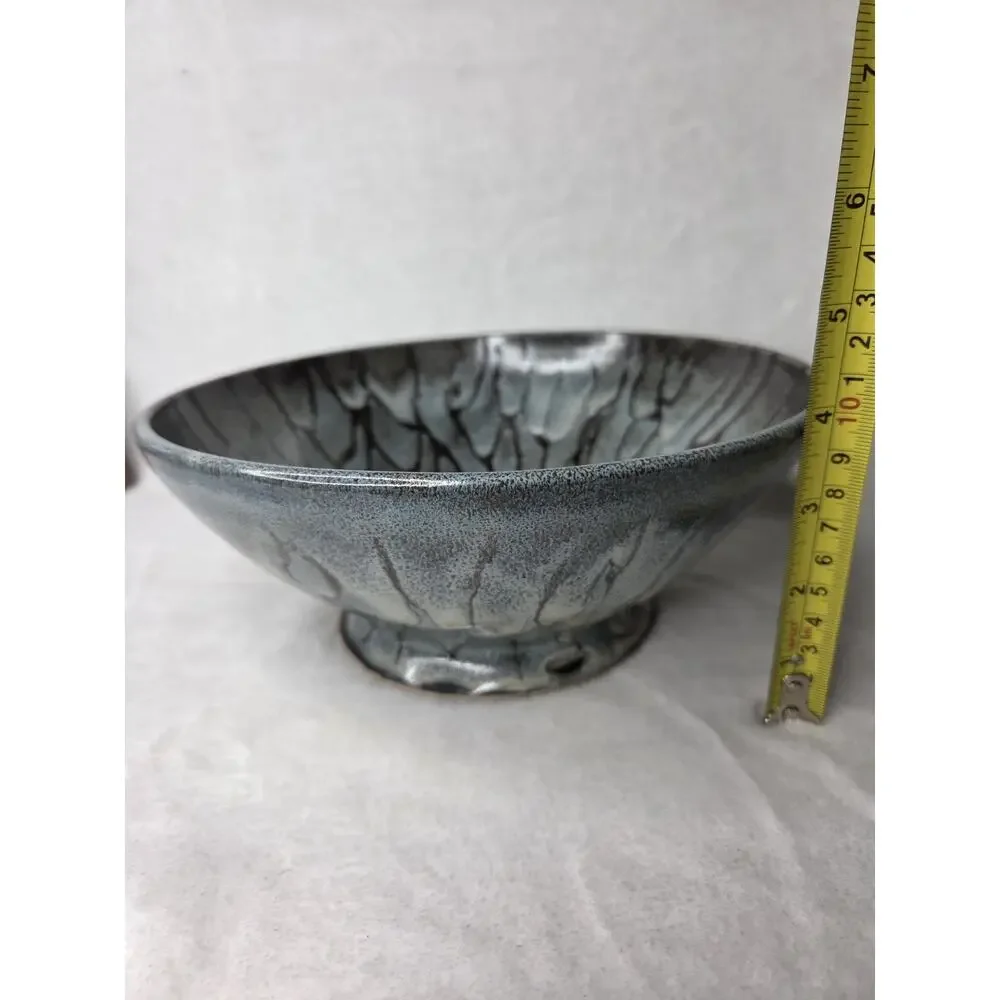 Studio Art Pottery Bowl Lava Look Blues Browns Marked With Bear Paw SMK